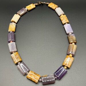 Boho Purple and Tan Mixed Gemstone Necklace Nature Earthy